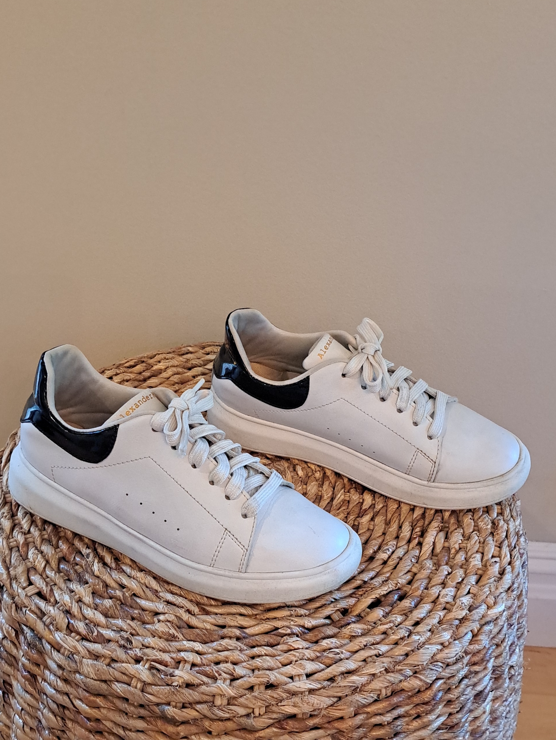 Alexander Mcqueen Womens Luxury Athleisure Oversized White Leather Sneakers 6.5